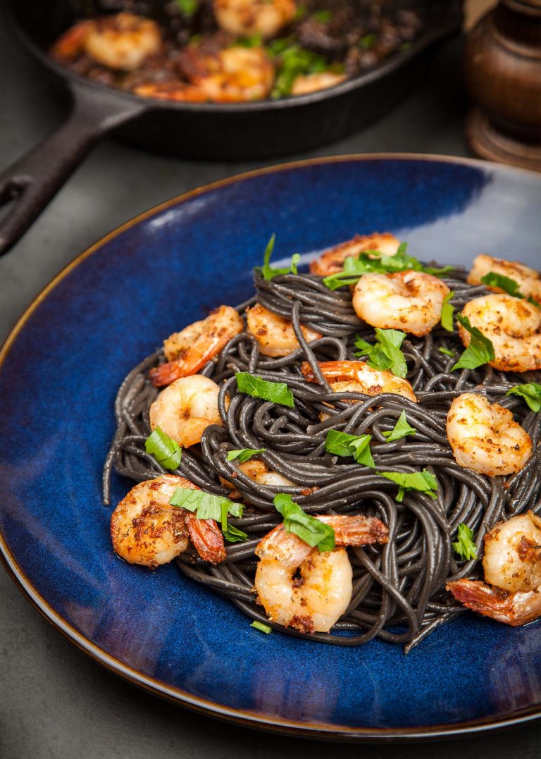Black Bean Spaghetti With Garlic Prawns Recipe Bud Organic Club